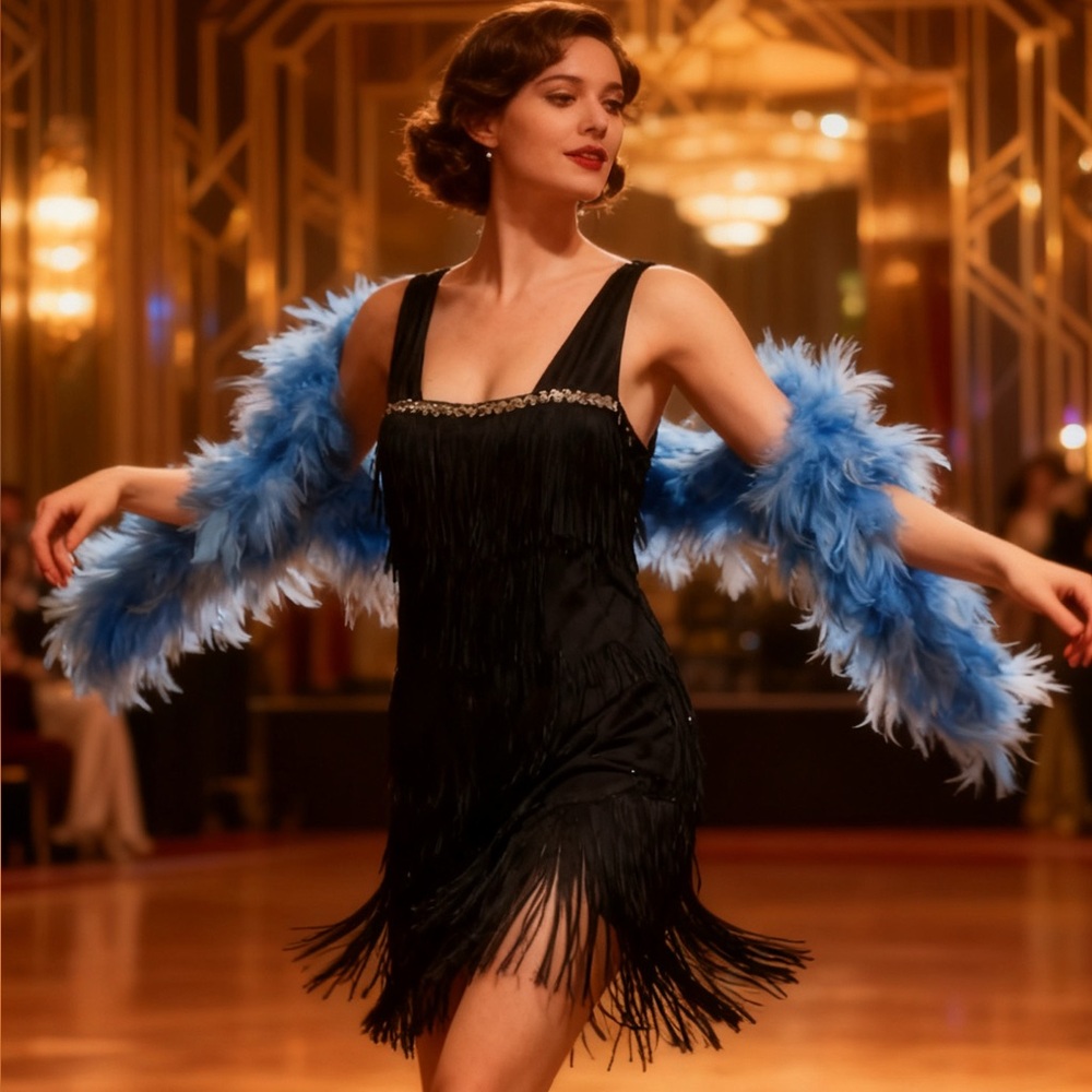 1920s Flapper Great Gatsby dress and boa size M